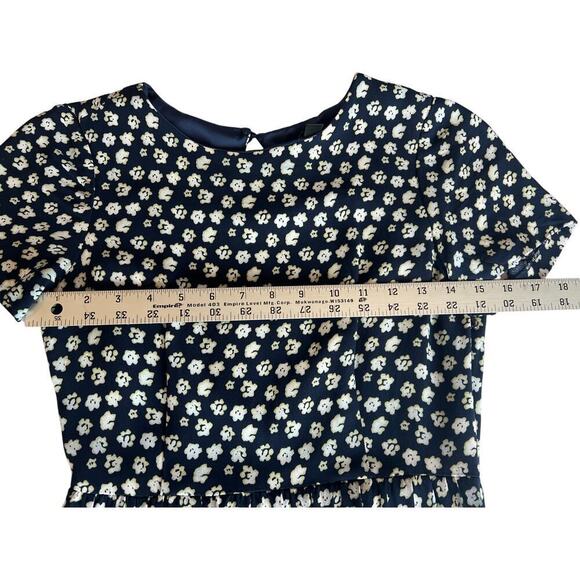 J Crew Size 0 Floral Navy Blue Tiered Dress, Style A1380, Short Sleeve, Midi - Picture 2 of 8